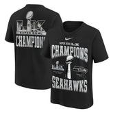 Seattle Seahawks Youth Super Bowl LX Champions Locker Room Trophy Collection Authentic T-Shirt Black | Nike for Sale
