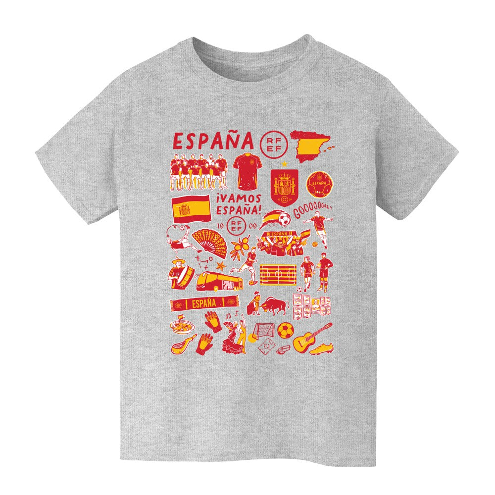 Spain National Team Vive La Fete Youth Impressions Artwork T-Shirt Gray - FIFA World CUP
