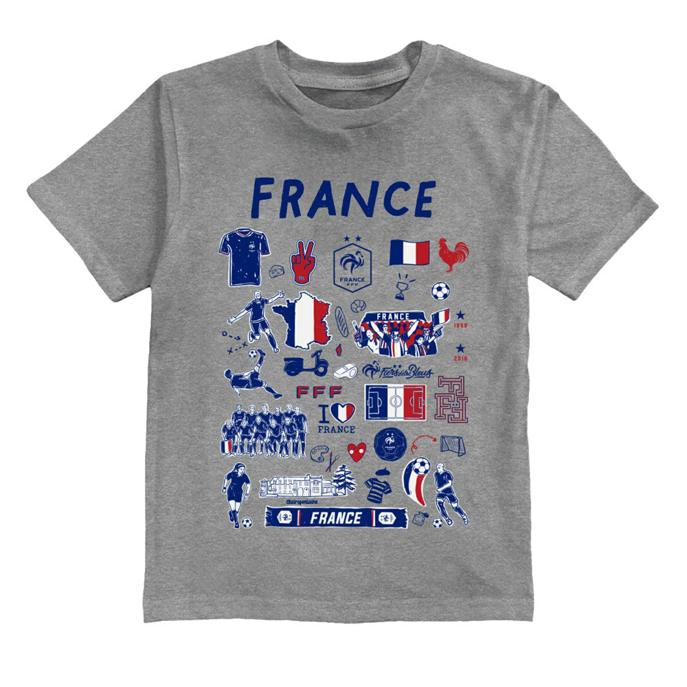 France National Team Vive La Fete Youth Impressions Artwork T-Shirt Gray - FIFA World CUP