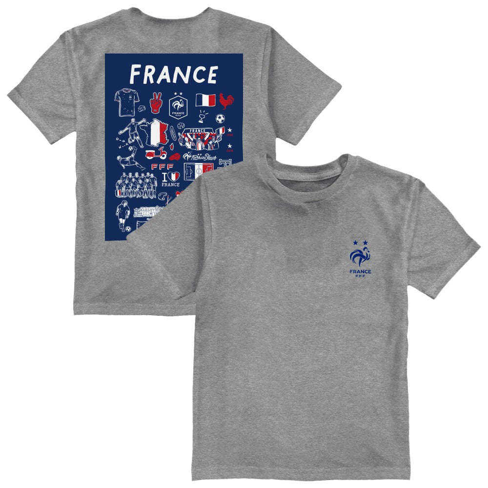 France National Team Vive La Fete Youth Impressions Artwork T-Shirt Gray - FIFA World CUP