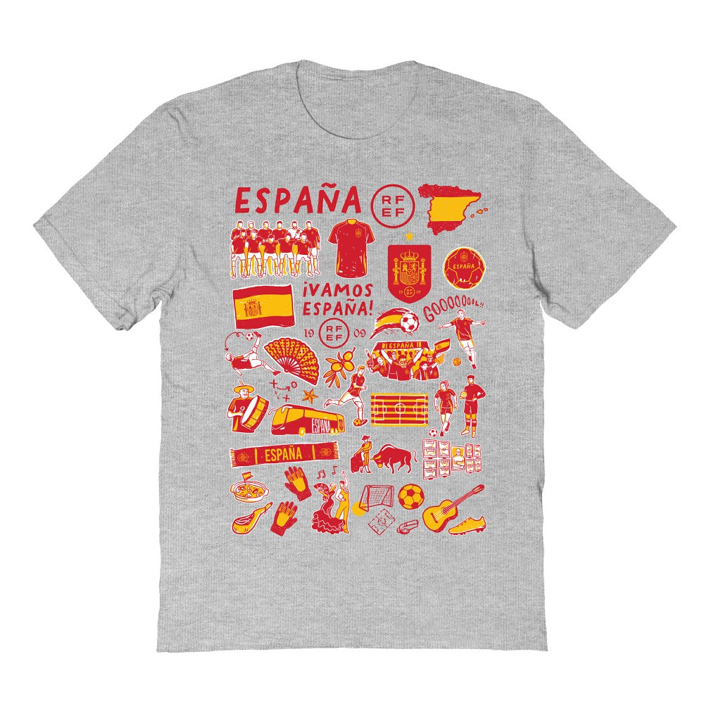Spain National Team Vive La Fete Women's Impressions Artwork Fitted T-Shirt Gray - FIFA World CUP