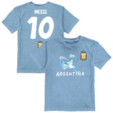 Lionel Messi Argentina National Team Vive La Fete Youth Player Name & Number Chilena Style T-Shirt Light Blue - FIFA World CUP