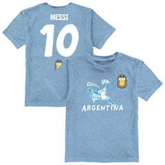 Lionel Messi Argentina National Team Vive La Fete Youth Player Name & Number Chilena Style T-Shirt Light Blue - FIFA World CUP