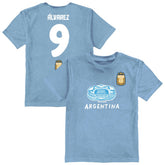 Julián Álvarez Argentina National Team Vive La Fete Youth Player Name & Number Stadium Style T-Shirt Light Blue - FIFA World CUP