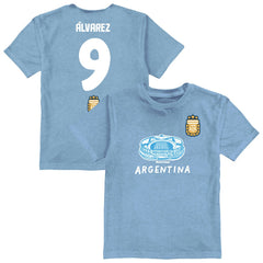 Julián Álvarez Argentina National Team Vive La Fete Youth Player Name & Number Stadium Style T-Shirt Light Blue - FIFA World CUP