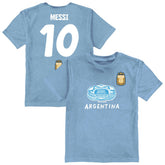 Lionel Messi Argentina National Team Vive La Fete Youth Player Name & Number Stadium Style T-Shirt Light Blue - FIFA World CUP