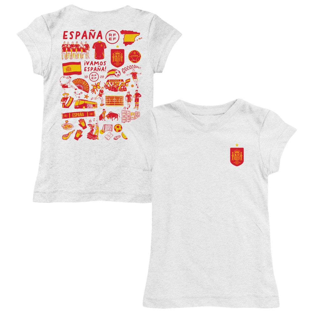 Spain National Team Vive La Fete Girls Youth Impressions Artwork Fitted T-Shirt White - FIFA World CUP