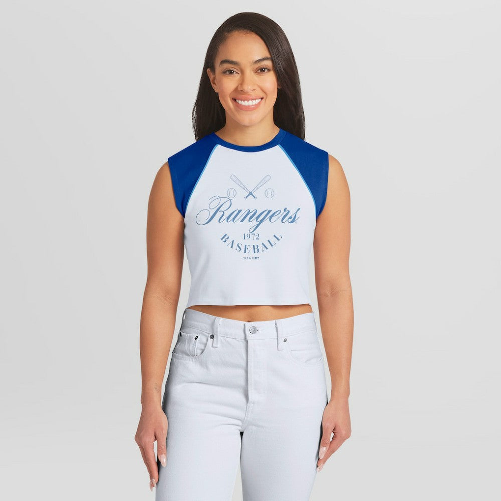 Texas Rangers WEAR by Erin Andrews Women's Cooperstown Cropped Raglan Tank Top - MLB