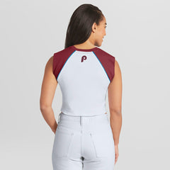 Philadelphia Phillies WEAR by Erin Andrews Women's Cooperstown Cropped Raglan Tank Top - MLB
