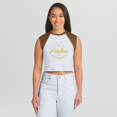 San Diego Padres WEAR by Erin Andrews Women's Cooperstown Cropped Raglan Tank Top - MLB