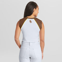 San Diego Padres WEAR by Erin Andrews Women's Cooperstown Cropped Raglan Tank Top - MLB