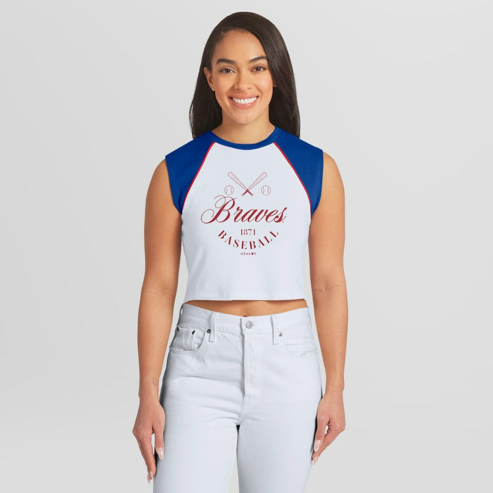 Atlanta Braves WEAR by Erin Andrews Women's Cooperstown Cropped Raglan Tank Top - MLB