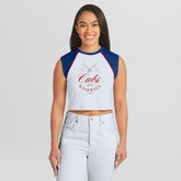 Chicago Cubs WEAR by Erin Andrews Women's Cooperstown Cropped Raglan Tank Top - MLB