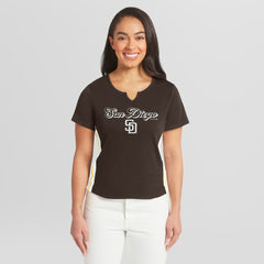San Diego Padres WEAR by Erin Andrews Women's Notch Neck Cropped T-Shirt - MLB