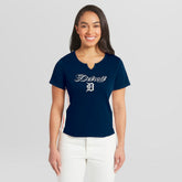 Detroit Tigers WEAR by Erin Andrews Women's Notch Neck Cropped T-Shirt - MLB