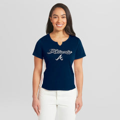 Atlanta Braves WEAR by Erin Andrews Women's Notch Neck Cropped T-Shirt - MLB