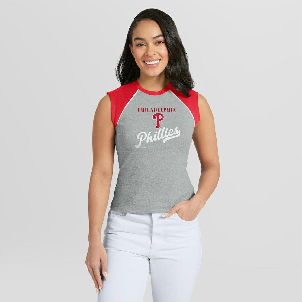 Philadelphia Phillies WEAR by Erin Andrews Women's Cropped Raglan Tank Top - MLB