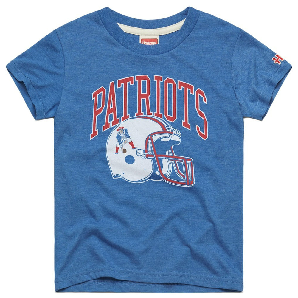 New England Patriots Homage Youth Helmet Retro Tri-Blend T-Shirt Royal | NFL