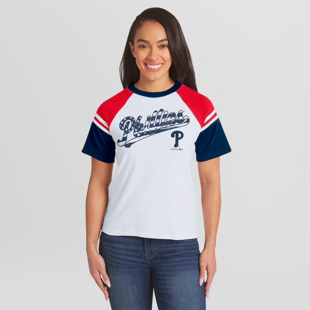 Philadelphia Phillies WEAR by Erin Andrews Women's Striped Raglan T-Shirt - MLB