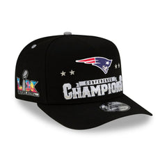 New England Patriots New Era 2025 AFC Champions Locker Room Trophy Collection A-Frame 9FIFTY Snapback Hat Black | NFL