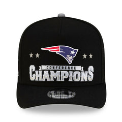 New England Patriots New Era 2025 AFC Champions Locker Room Trophy Collection A-Frame 9FIFTY Snapback Hat Black | NFL