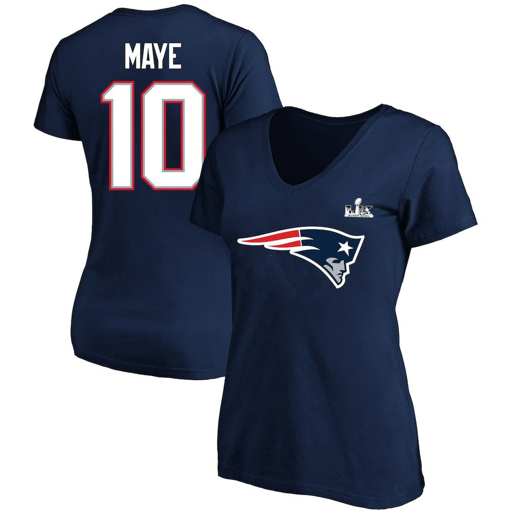 Drake Maye New England Patriots Women's Super Bowl LX Patch Plus Size Name & Number V-Neck T-Shirt Navy | Fanatics