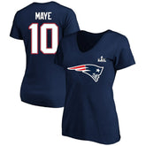 Drake Maye New England Patriots Women's Super Bowl LX Patch Plus Size Name & Number V-Neck T-Shirt Navy | Fanatics