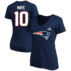 Drake Maye New England Patriots Women's Super Bowl LX Patch Plus Size Name & Number V-Neck T-Shirt Navy | Fanatics
