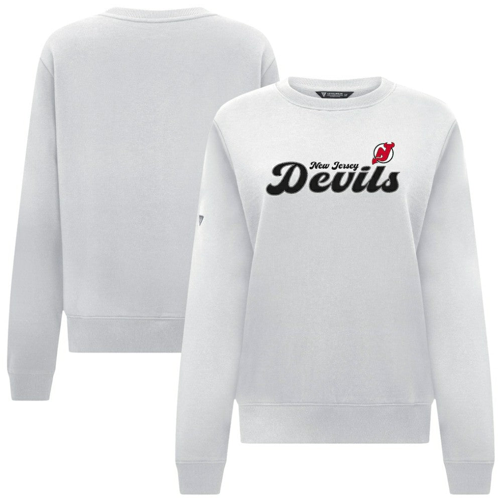 New Jersey Devils Levelwear Women's Yvette Big Script Tri-Blend Sweatshirt - White - NHL