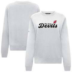New Jersey Devils Levelwear Women's Yvette Big Script Tri-Blend Sweatshirt - White - NHL