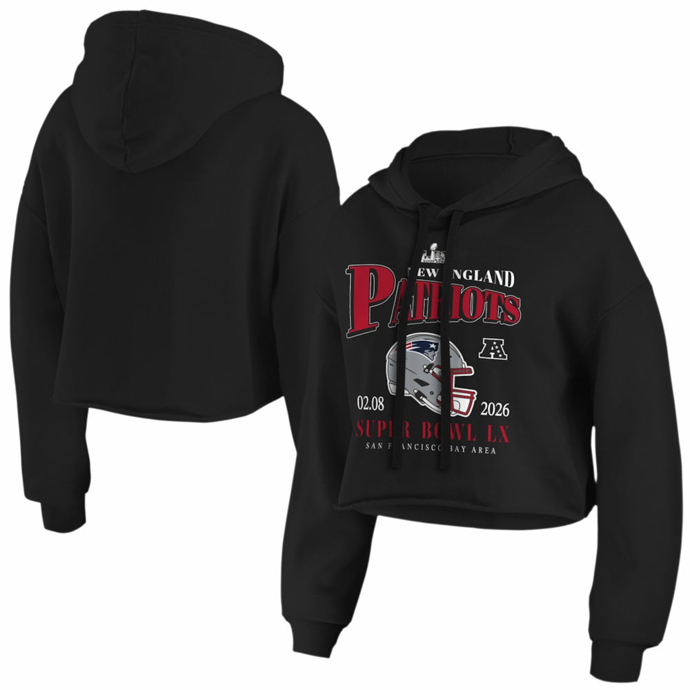 New England Patriots WEAR by Erin Andrews Women's Super Bowl LX Cropped Hoodie Black | NFL