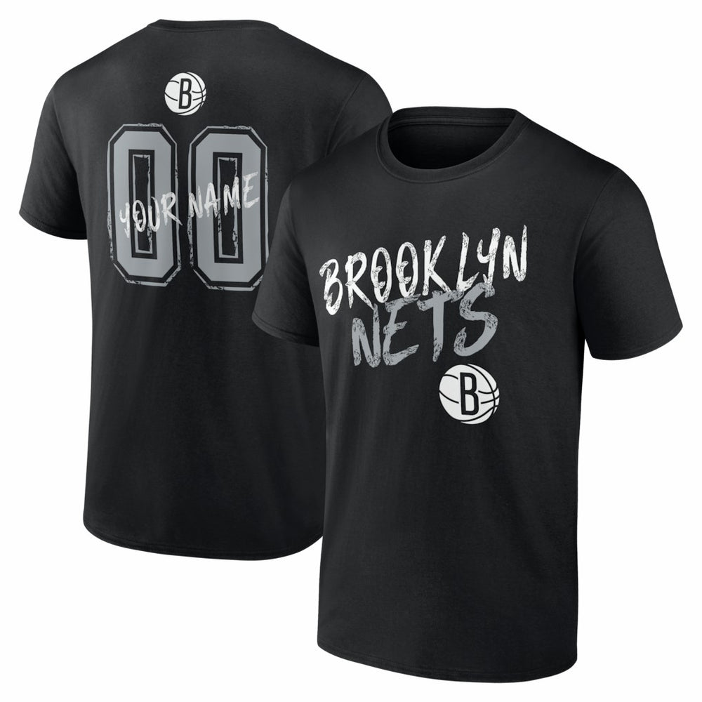 Brooklyn Nets Big & Tall Hustle Personalized Name & Number T-Shirt Black - NBA