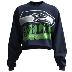 Seattle Seahawks Spirit Jersey Women's Super Bowl LX Champions Cropped Long Sleeve T-Shirt College Navy | NFL