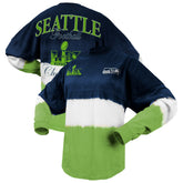 Seattle Seahawks Spirit Jersey Women's Super Bowl LX Champions Horizontal Ombre Long Sleeve T-Shirt College Navy/Neon Green | NFL