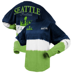 Seattle Seahawks Spirit Jersey Women's Super Bowl LX Champions Horizontal Ombre Long Sleeve T-Shirt College Navy/Neon Green | NFL