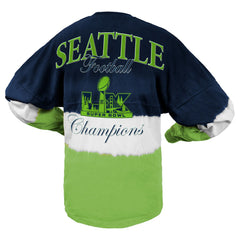 Seattle Seahawks Spirit Jersey Women's Super Bowl LX Champions Horizontal Ombre Long Sleeve T-Shirt College Navy/Neon Green | NFL