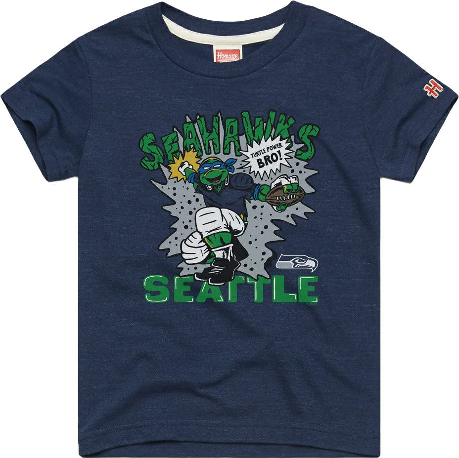 Leonardo Seattle Seahawks Homage Youth TMNT Tri-Blend T-Shirt College Navy | NFL