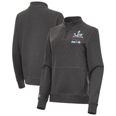 Seattle Seahawks Antigua Women's Super Bowl LX Champions Crush Quarter-Zip Pullover Charcoal | NFL
