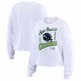 Seattle Seahawks WEAR by Erin Andrews Women's Super Bowl LX Champions Cropped Long Sleeve T-Shirt White | NFL