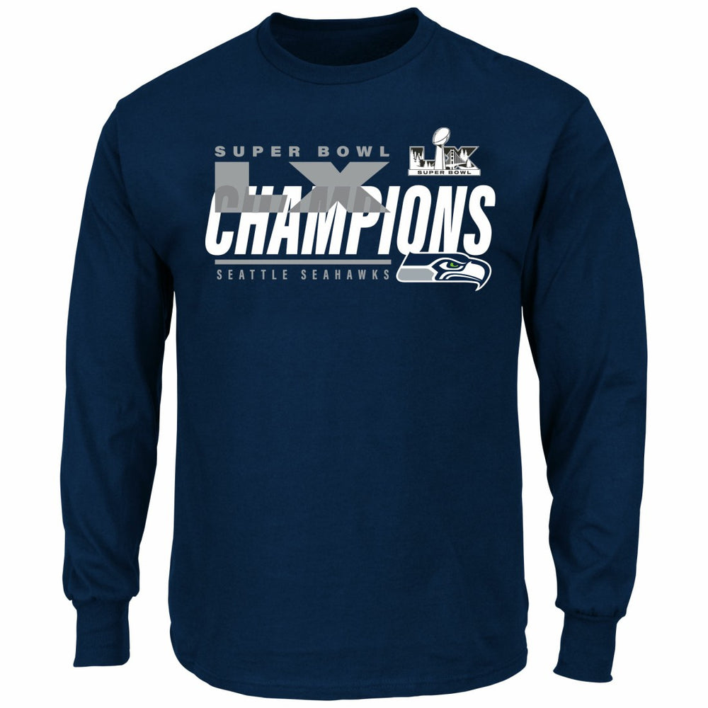Seattle Seahawks Super Bowl LX Champions Big & Tall Iconic Victory Long Sleeve T-Shirt College Navy | Fanatics