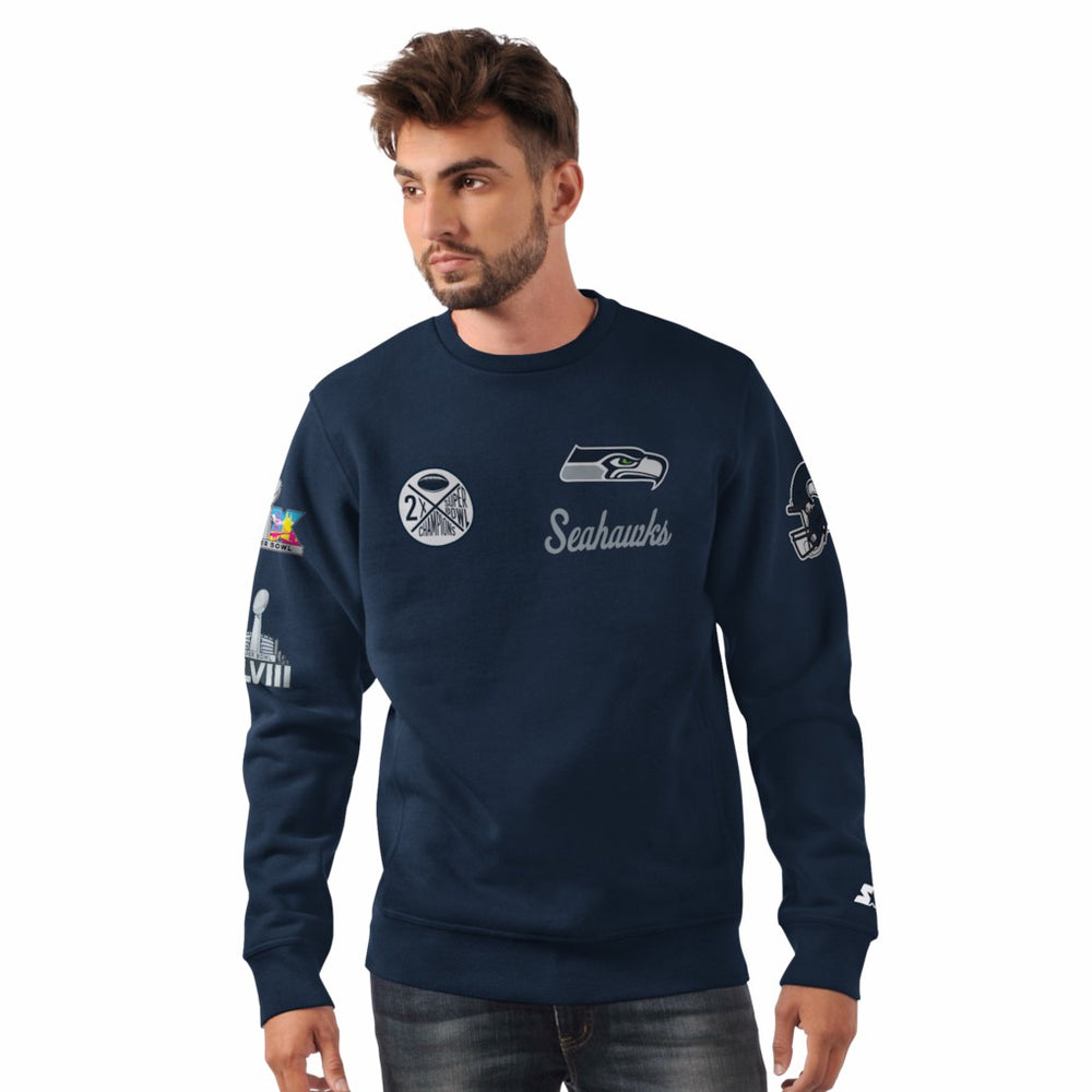 Seattle Seahawks Starter Two-Time Super Bowl Champions Classic Fleece Sweatshirt College Navy | NFL