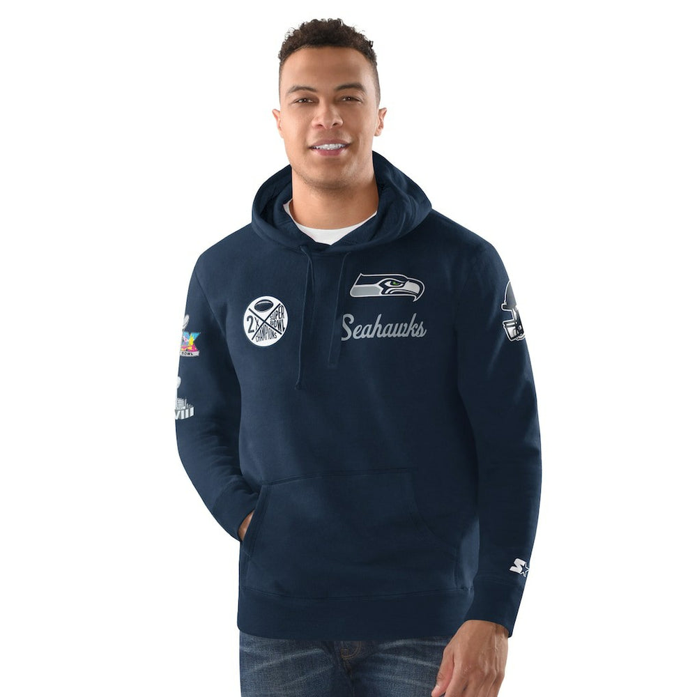 Seattle Seahawks Starter Two-Time Super Bowl Champions Classic Fleece Hoodie College Navy | NFL
