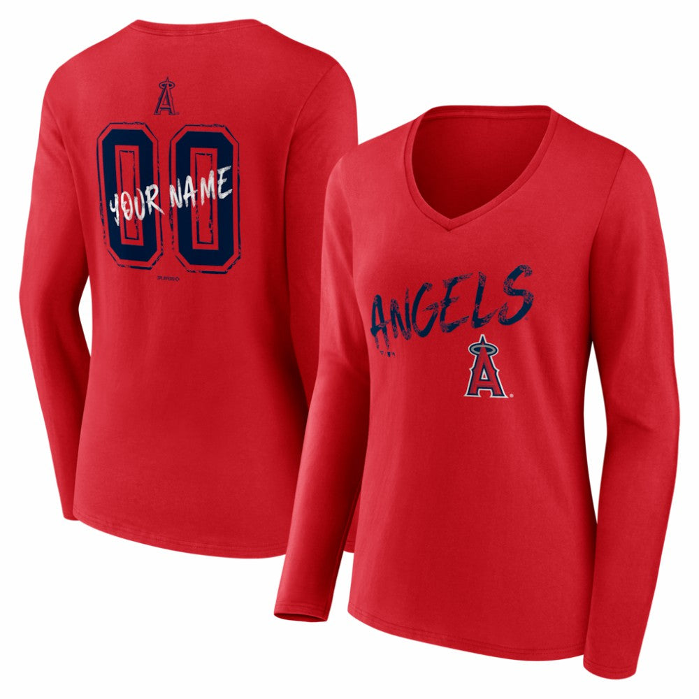 Los Angeles Angels Women's Hustle Personalized Name & Number Long Sleeve V-Neck T-Shirt - MLB