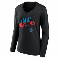 Miami Marlins Women's Hustle Personalized Name & Number Long Sleeve V-Neck T-Shirt - MLB