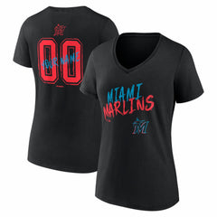 Miami Marlins Women's Hustle Personalized Name & Number V-Neck T-Shirt - MLB