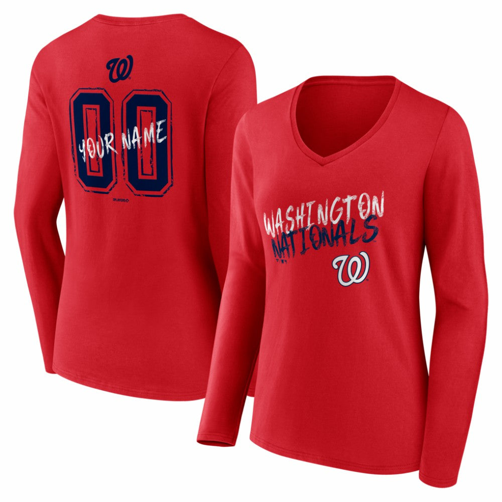 Washington Nationals Women's Hustle Personalized Name & Number Long Sleeve V-Neck T-Shirt - MLB