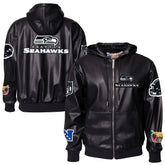 Seattle Seahawks Jeff Hamilton Vegan Leather Full-Zip Hooded Jacket Black | NFL