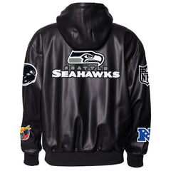 Seattle Seahawks Jeff Hamilton Vegan Leather Full-Zip Hooded Jacket Black | NFL