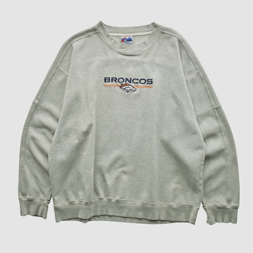 Denver Broncos Majestic 2000s Pullover Sweatshirt Heather Gray Vintage | Fanatics