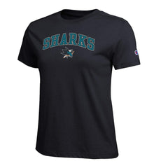 San Jose Sharks Champion Women's Arch Mascot Logo T-Shirt - Black - NHL